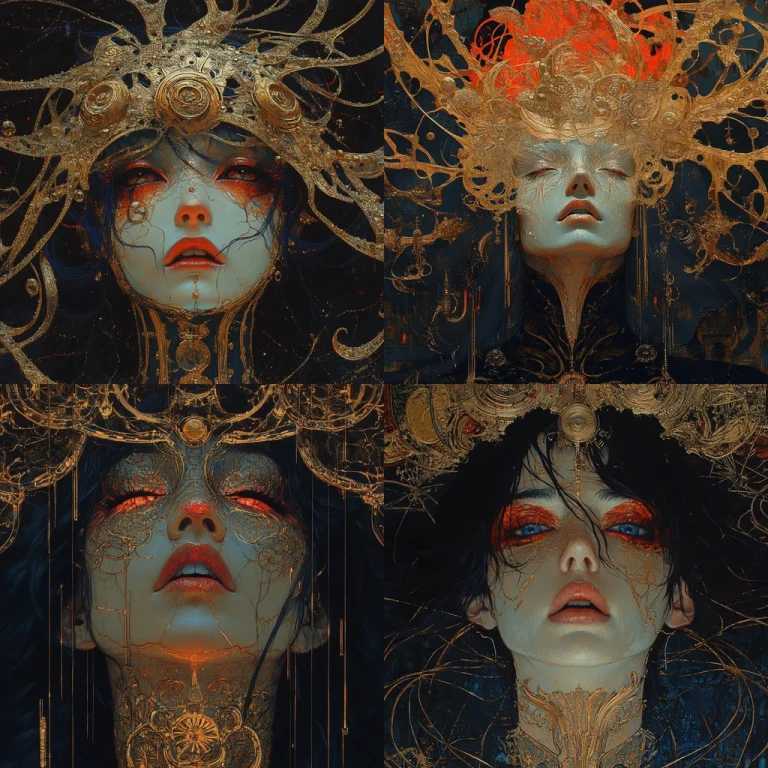 Gold Embellished Contrast Painting - Midjourney style sref code