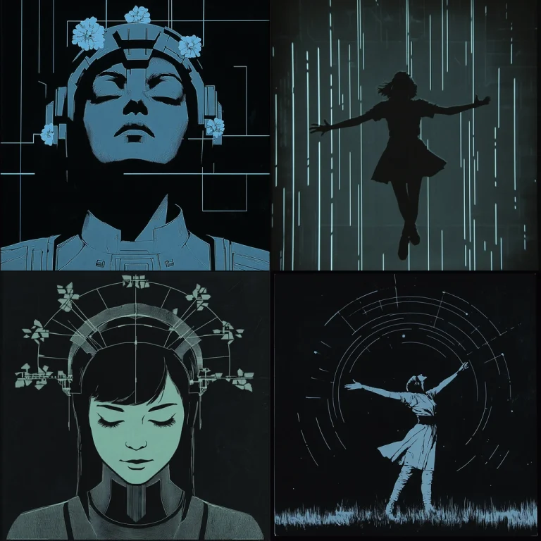 Cyan Line Silhouette Effect - Midjourney style sref code