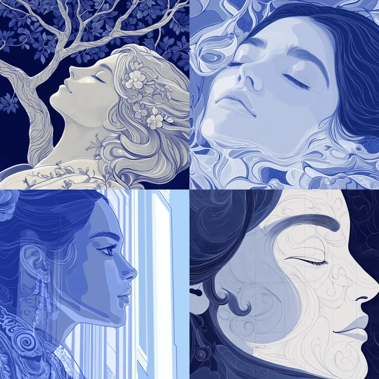 Monochrome Blue Floral Illustration - Midjourney style sref code