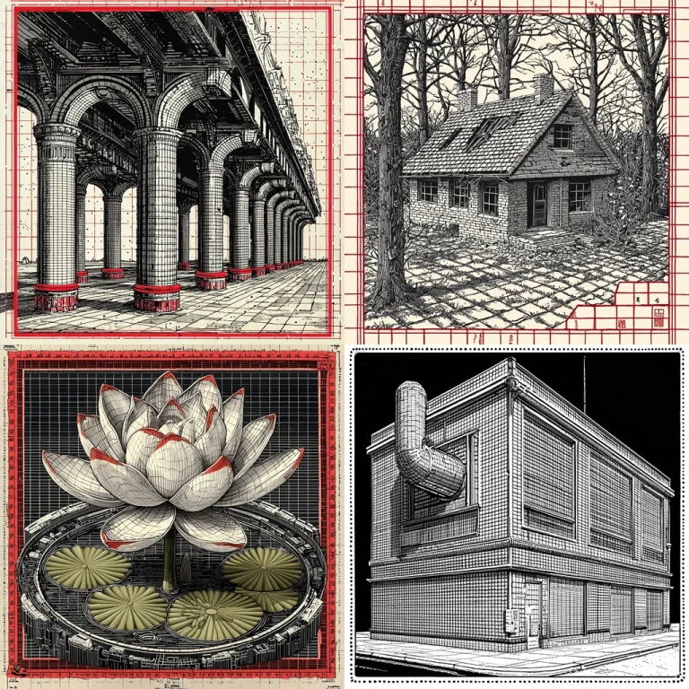 Grid-Based Architectural Sketch - Midjourney style sref code