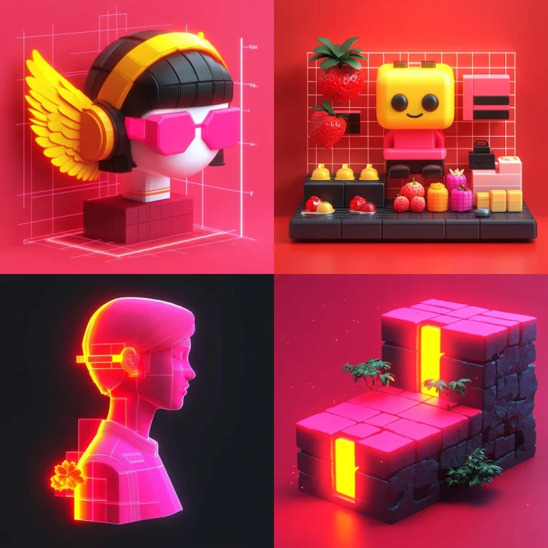 Vibrant Neon 3D Blocks - Midjourney style sref code