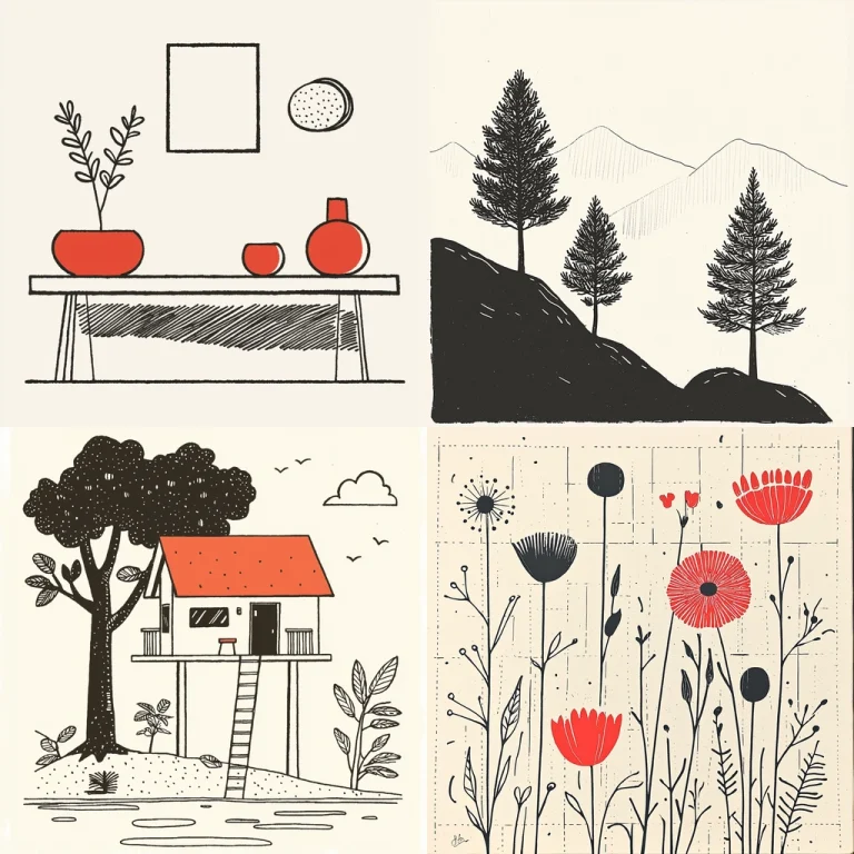 Minimalist Ink and Red Accents - Midjourney style sref code