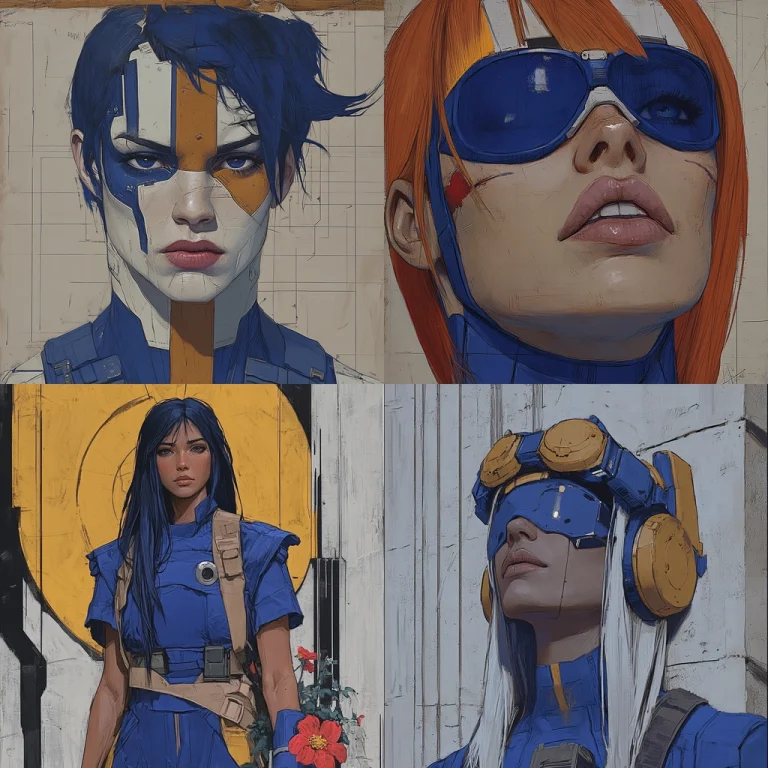 Textured Blue Portraits with Geometric Backgrounds - Midjourney style sref code