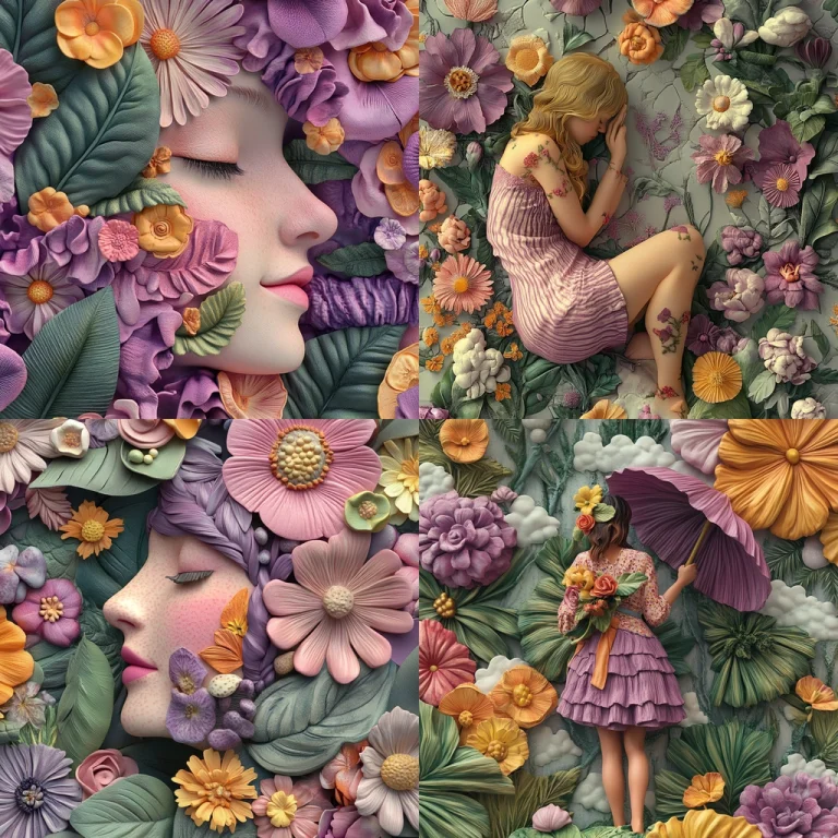 Vibrant Floral Relief with Pastel Textures - Midjourney style sref code