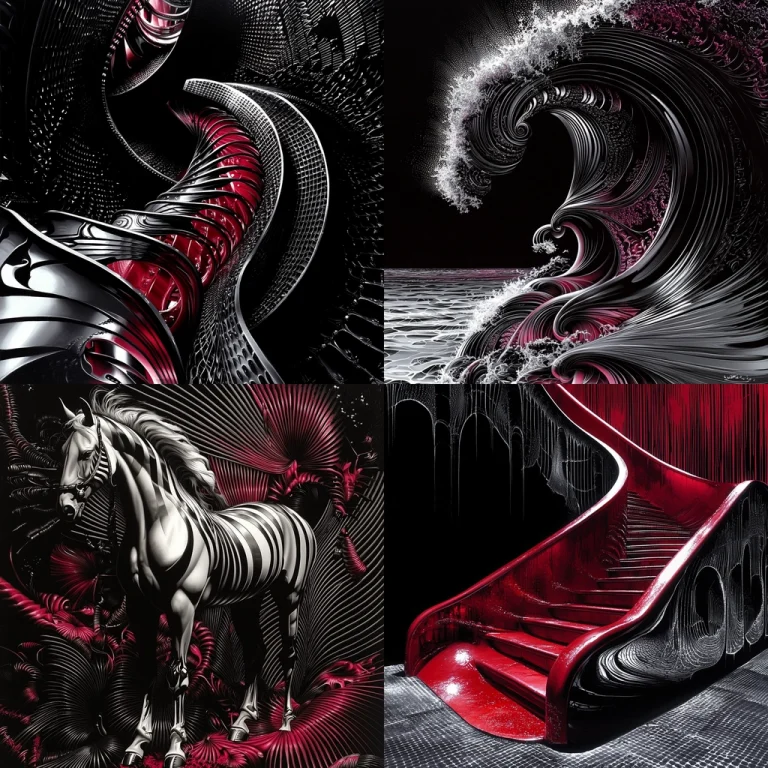 High Contrast Metallic Striations - Midjourney style sref code