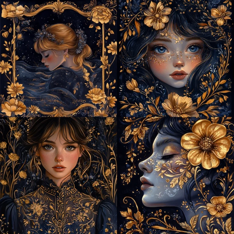 Floral Dark Elegance with Gold - Midjourney style sref code