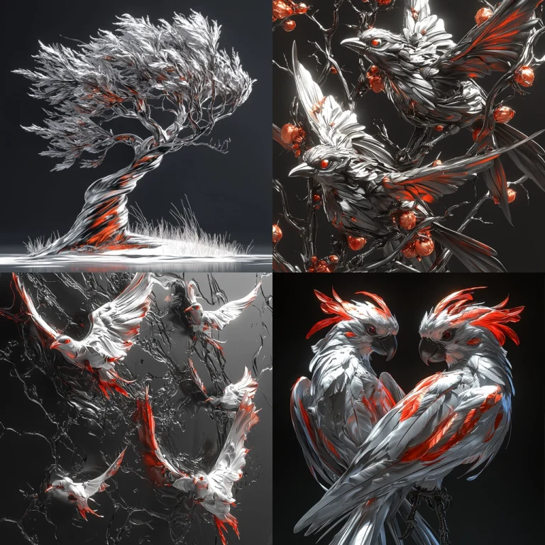 Silver Red Dynamic Flow - Midjourney style sref code