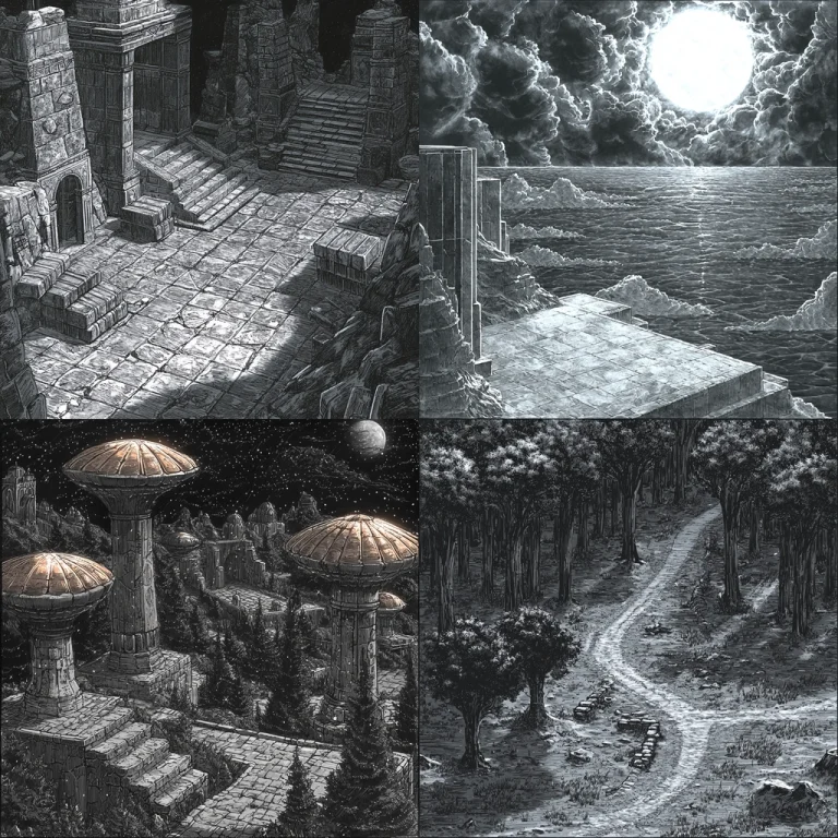 Monochrome Architectural Landscape - Midjourney style sref code