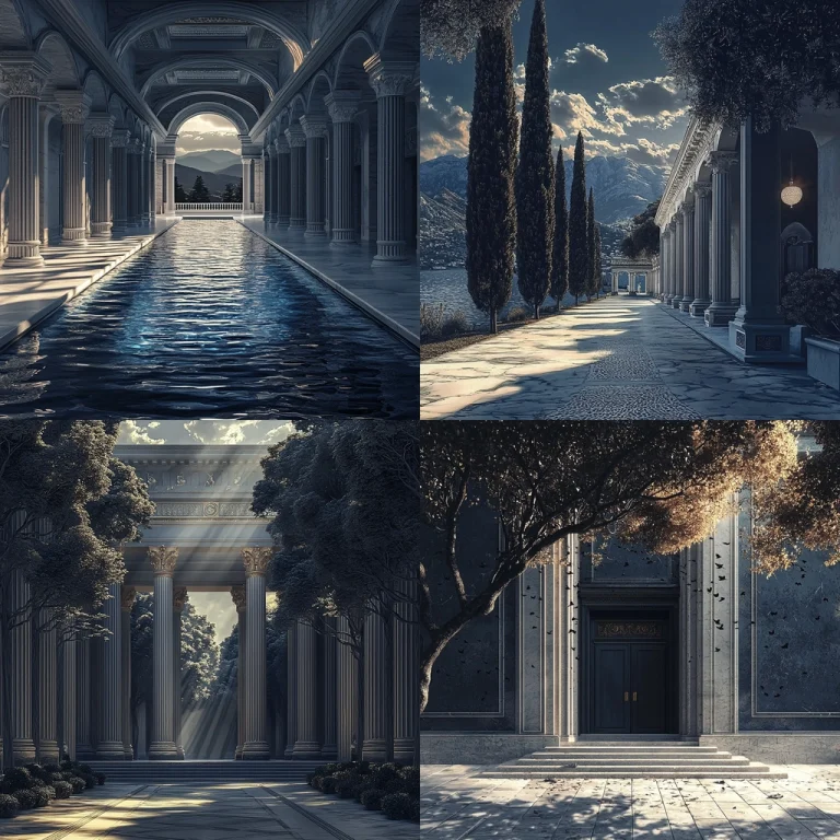 Dark Blue Classical Architecture - Midjourney style sref code