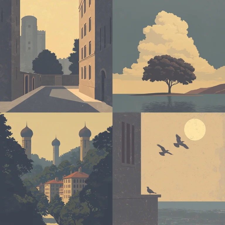 Muted Architectural Landscapes - Midjourney style sref code