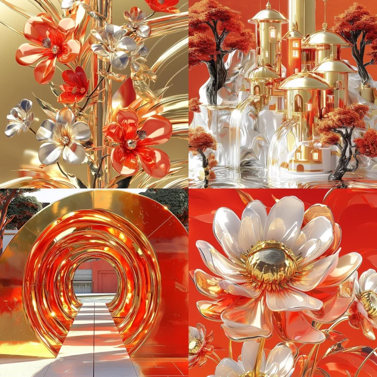 Gold and Red Dimensional Art - Midjourney style sref code