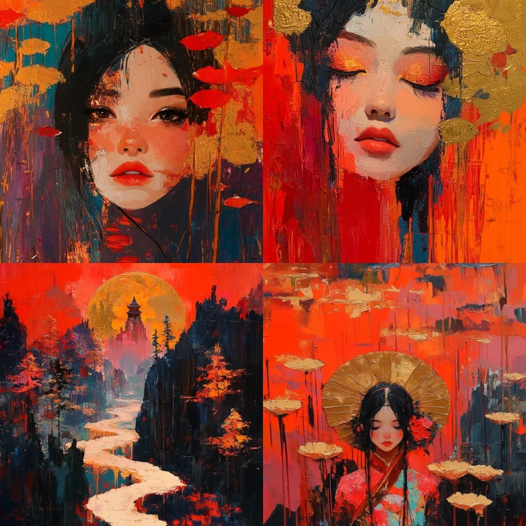 Vivid Gold on Crimson - Midjourney style sref code