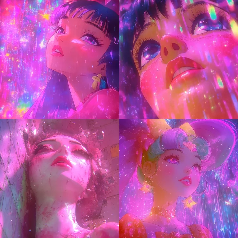 Pink Fluorescent Anime Style - Midjourney style sref code