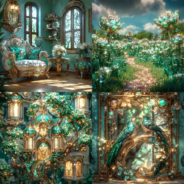 Ornate Gold and Green Aesthetic - Midjourney style sref code