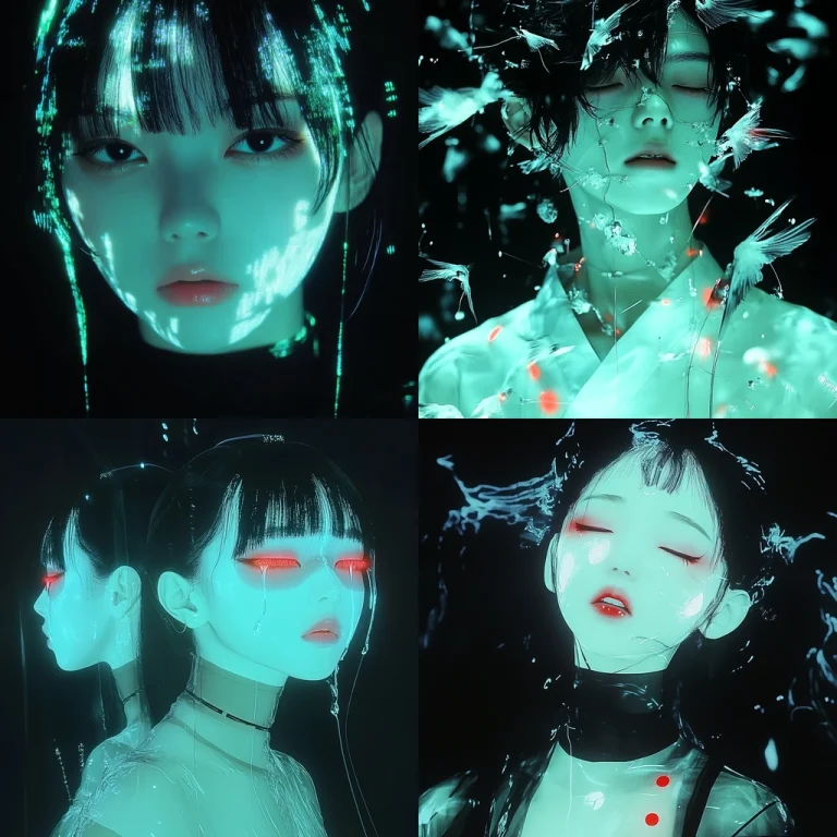 Glowing Cyan Fluid Aesthetics - Midjourney style sref code