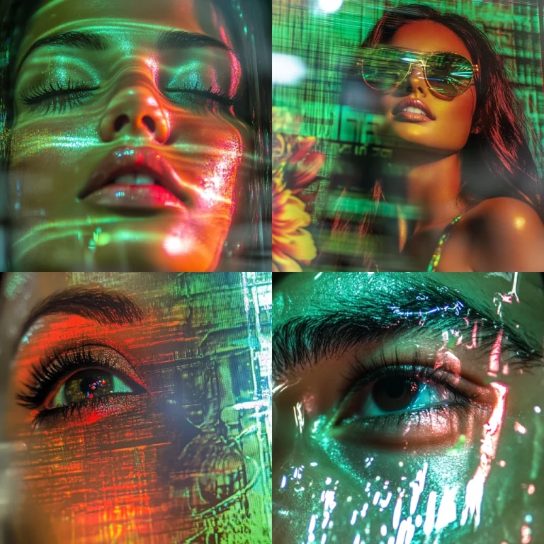 Neon Reflections with Digital Overlay - Midjourney style sref code