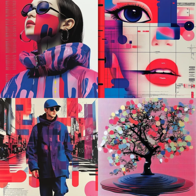 Cyan and Red Geometric Fusion - Midjourney style sref code