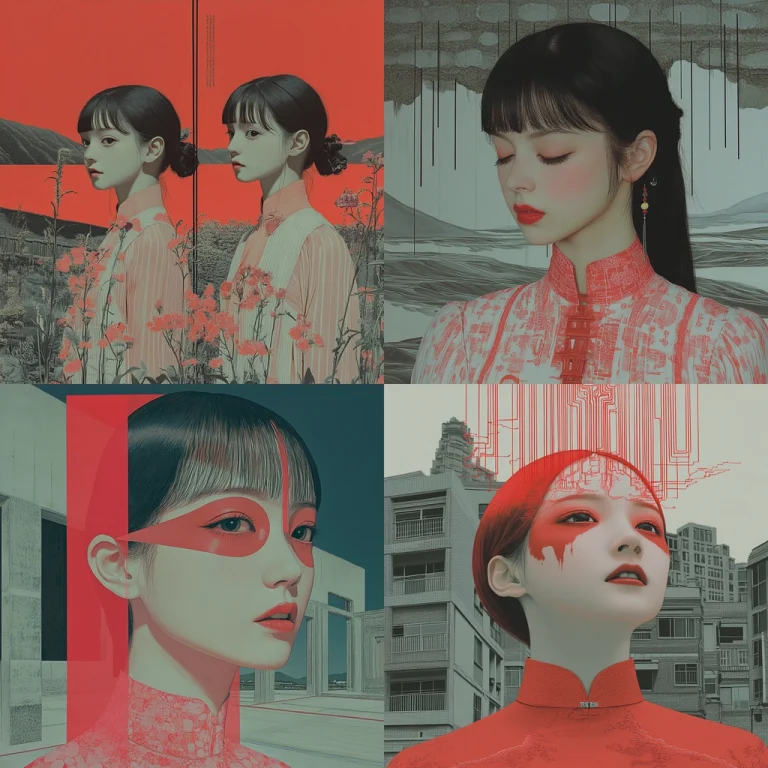 Red Accent Eastern Fusion - Midjourney style sref code